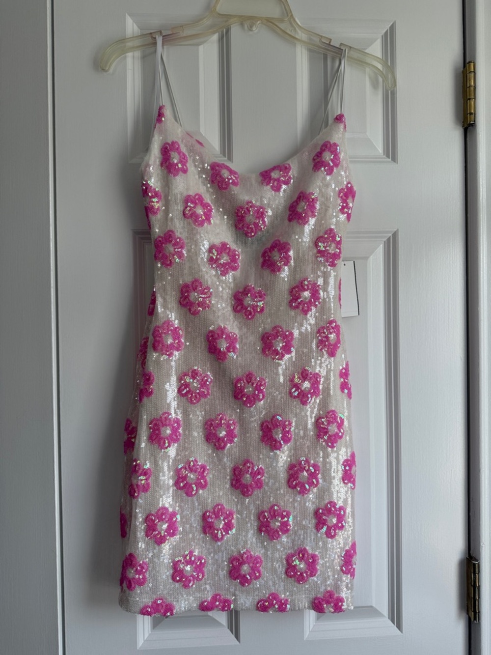 B. Darlin Spaghetti Strap Sequin Flower Print Mini Dress